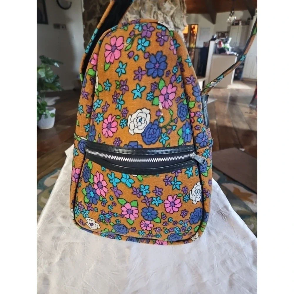 Vintage‎ Canvas Floral Print bag Made In Japan Groovy Psychedelic Color & Print